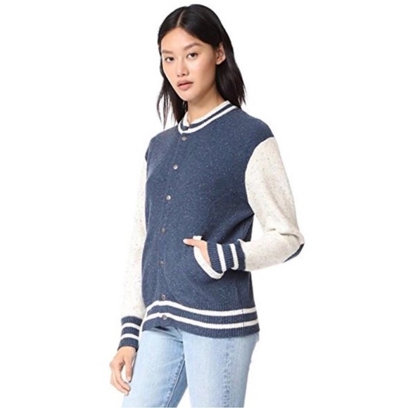 New - SOFT JOIE Blakesley Navy Blue & Ivory  Wool Knit Varsity Jacket  - Size XS - Picture 2 of 8